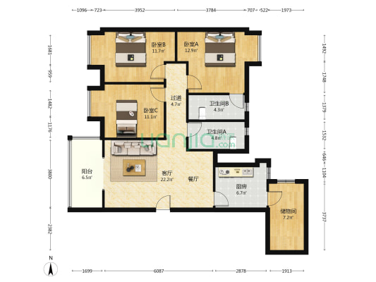 天府鹤林西区 3室1厅2卫 113平方