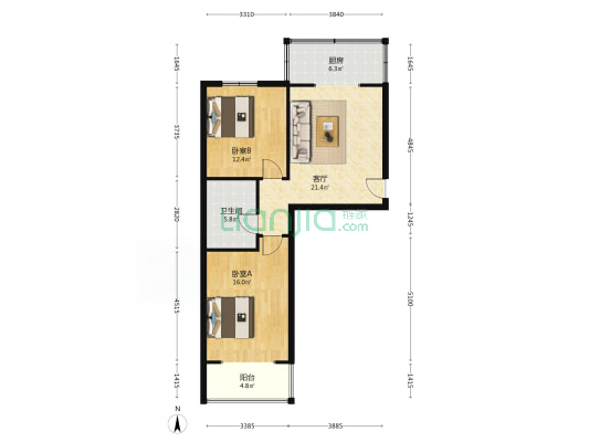 百盛苑 2室1厅1卫 80平方