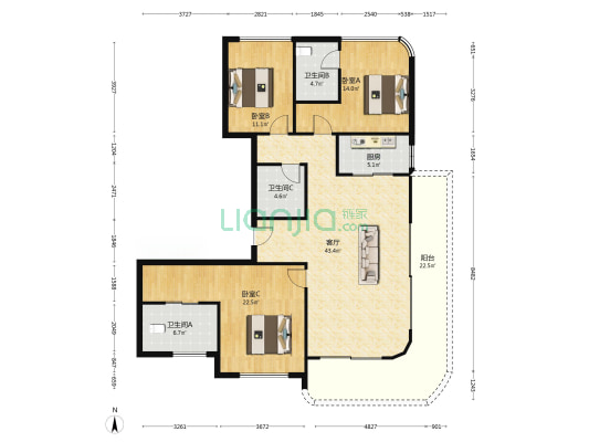 万科星耀天府 3室1厅3卫 175平方