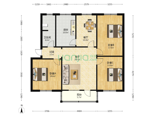 同辉巷二巷 3室2厅1卫 125平方