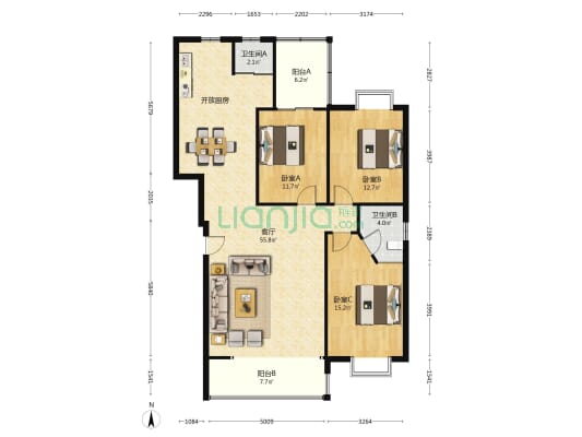 景荣华苑 3室1厅2卫 139平方