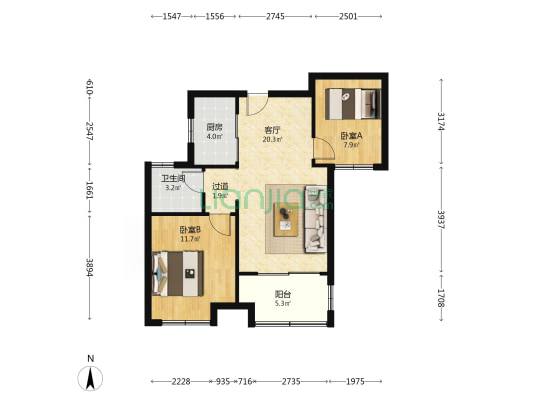 西城东苑 2室1厅1卫 72平方