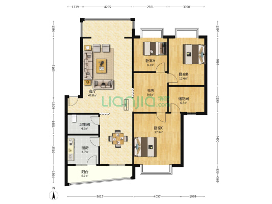 象牙海岸花园 4室1厅1卫 140平方