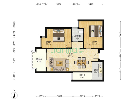 俊发盛唐城D区未央郡 2室1厅1卫 81平方