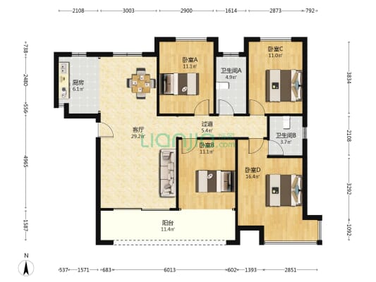 润悦山府 4室1厅2卫 132平方