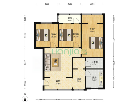 新光路1号 3室1厅1卫 104平方