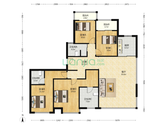 五缘海悦 4室1厅3卫 168平方