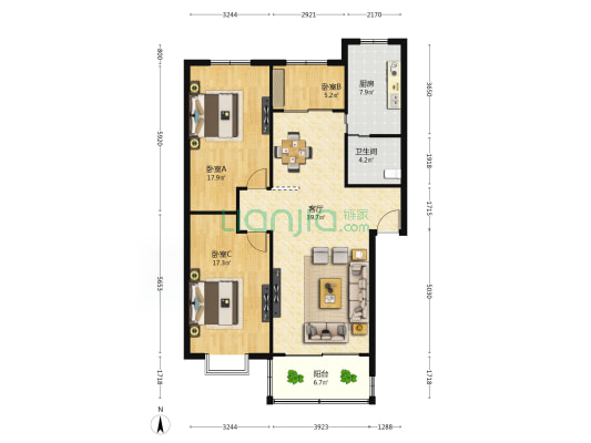 碧湖馨苑 3室1厅1卫 123平方