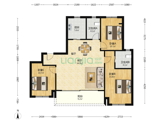 朗诗锦华澜轩 3室1厅2卫 123平方