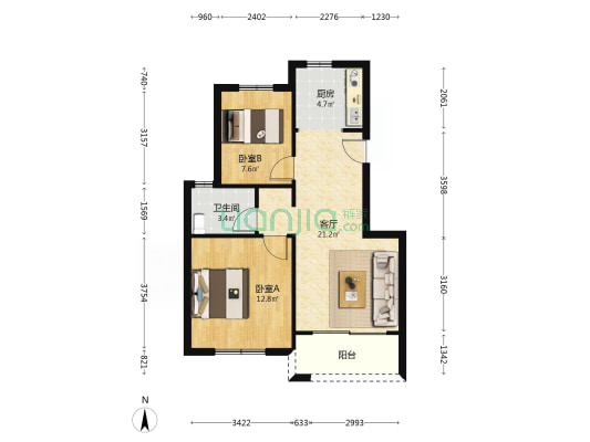新秀华庭 2室1厅1卫 74平方