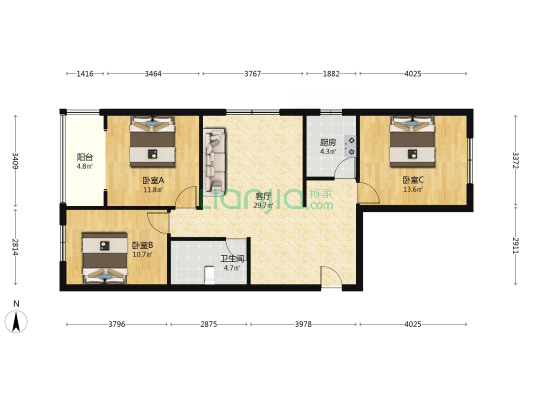 很好的一个三居室，配套齐全，你值得拥有-户型图