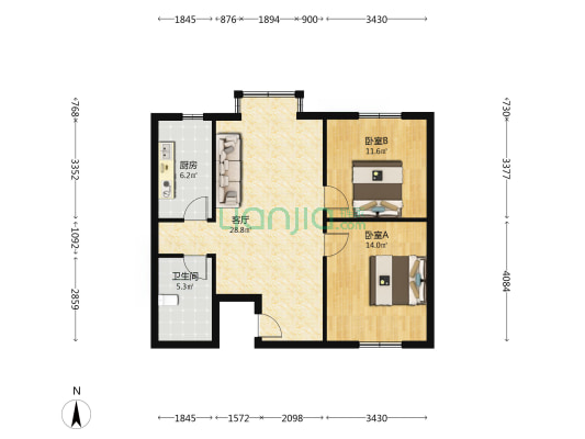 房本满二，精装修好楼层，看房提前约-户型图