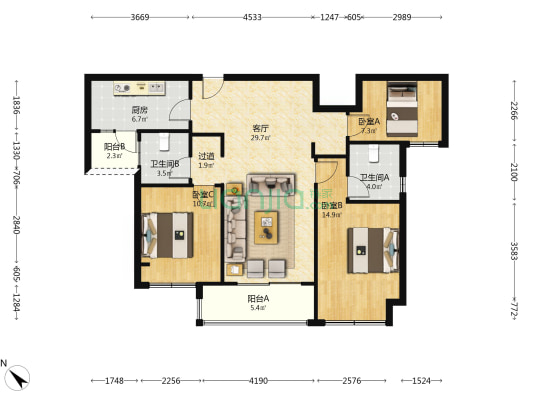 保利北新时区花园时区境 3室1厅2卫 112平方