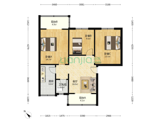 营通街4号 3室1厅1卫 86平方