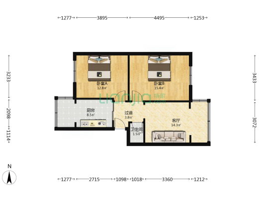抚琴北一巷3号 2室1厅1卫 63平方