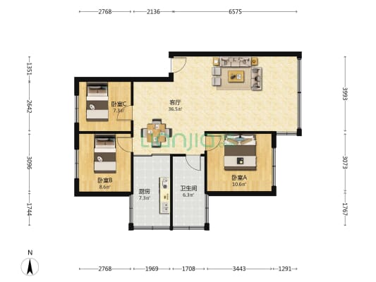 城基巷1号 3室1厅1卫 89平方