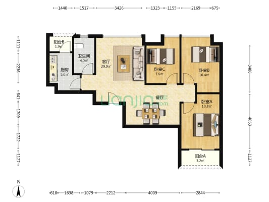 岗厦城 3室1厅1卫 98平方