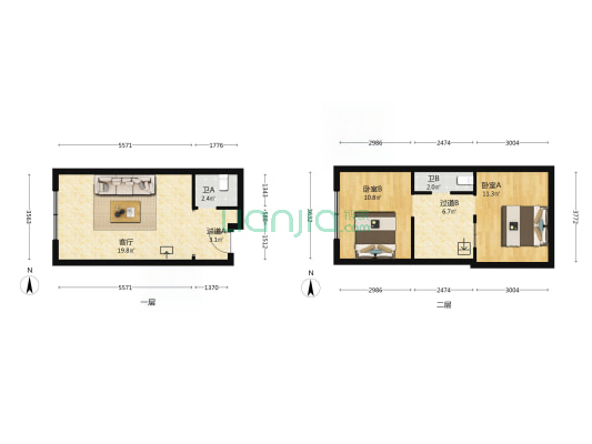 东尧小区 2室1厅2卫 79平方