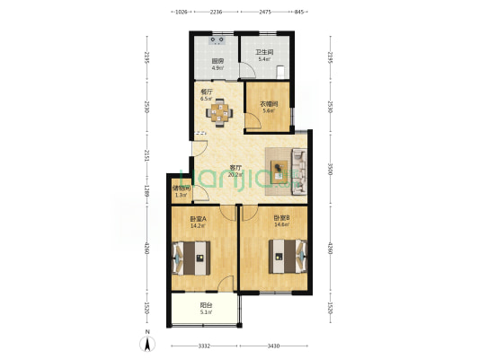 闸东路35号 2室2厅1卫 94平方