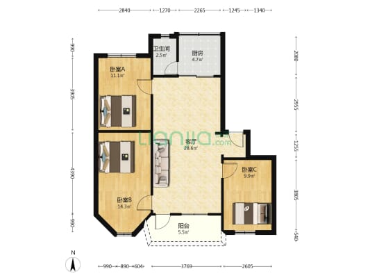 下角西路5号 3室1厅1卫 96平方