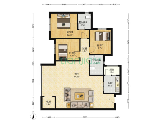 融信缦云名邸 3室1厅2卫 283平方