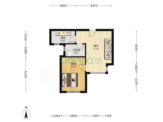 桃花寺新村 1室1厅1卫 59平方