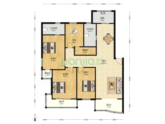 新锦苑 4室1厅2卫 163平方