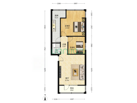 土门墩派出所家属院 2室1厅1卫 65平方