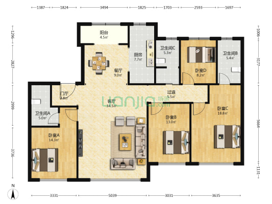 枫林九溪·漪溪 4室2厅3卫 178平方