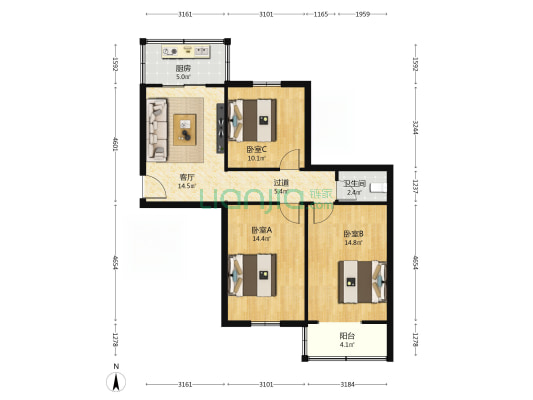 西安市第八十三中学家属院 3室1厅1卫 81平方
