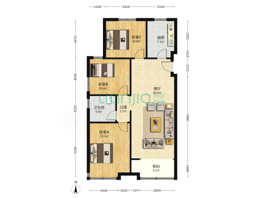城建书苑 3室1厅1卫 127平方