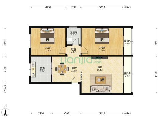 西安市长安区农村公路管理站 2室2厅1卫 108平方