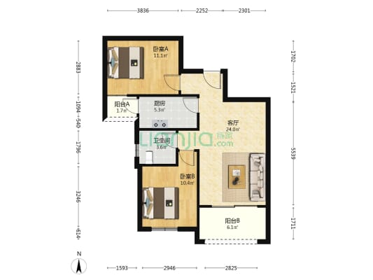 滨河嘉园 2室1厅1卫 81平方