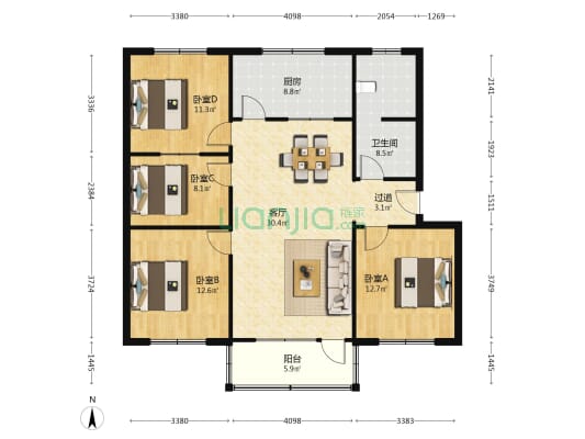 燃气热力公司宿舍楼 4室1厅1卫 126平方