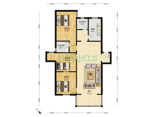 营门口路147号 3室1厅2卫 113平方