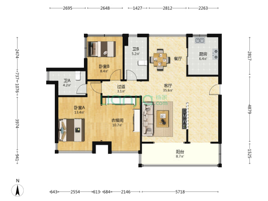 保利御江南香江韵 2室1厅2卫 116平方
