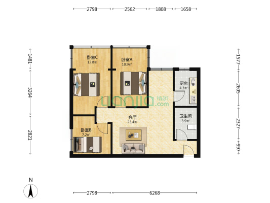 草堂北支路3号 3室1厅1卫 71平方