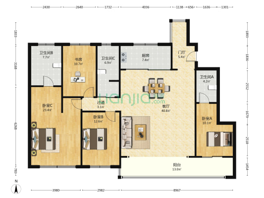 和悦塘前雅院 4室1厅3卫 168平方