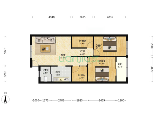 酱制品宿舍（解放西路140号） 4室1厅1卫 83平方