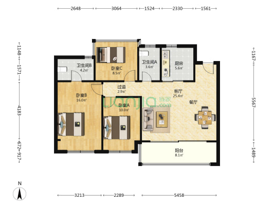 大境悦府 3室1厅2卫 105平方