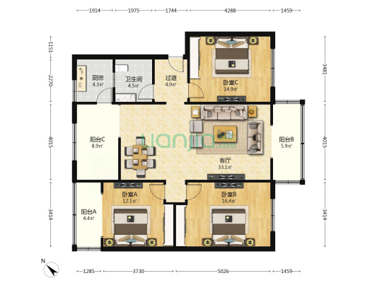 龙泉三小教师宿舍 3室1厅1卫 128平方
