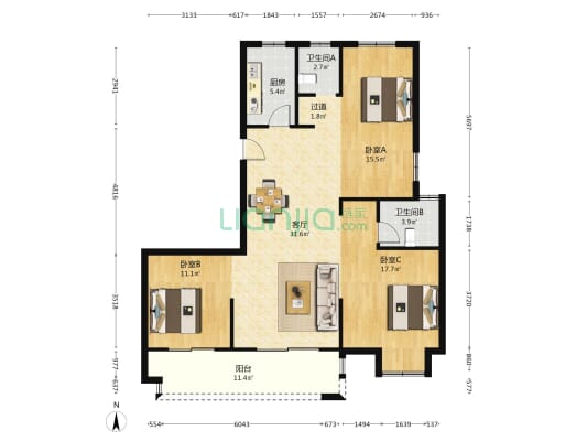 卓和佳苑 3室1厅2卫 143平方