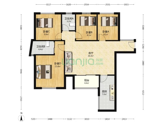 南庭城果 4室1厅2卫 113平方