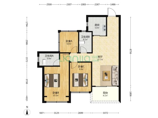 华润置地惠州润溪花园 3室1厅2卫 95平方