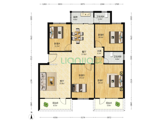 财通花园 4室2厅2卫 161平方
