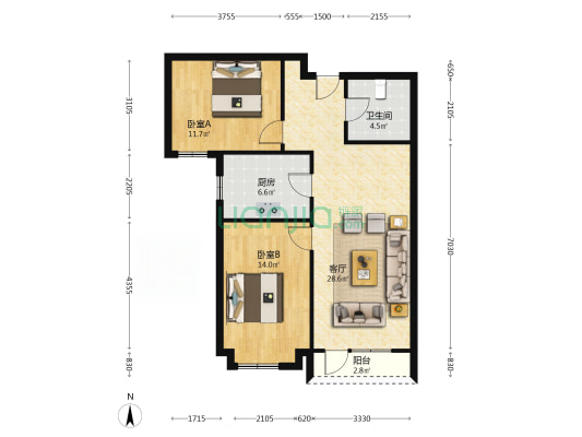 香邑溪谷上园 2室1厅 南-户型图