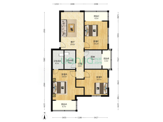 梦园别墅 3室1厅2卫 117平方