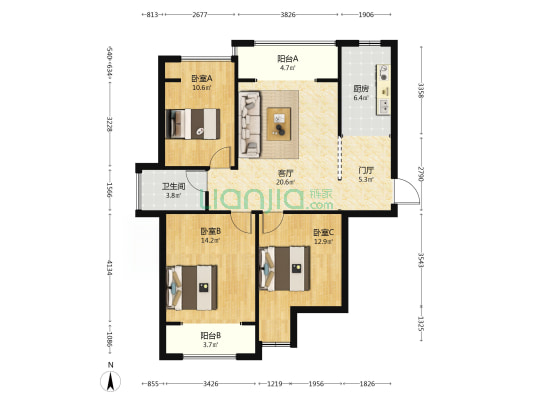 龙旺伯乐佳园 3室1厅1卫 106平方
