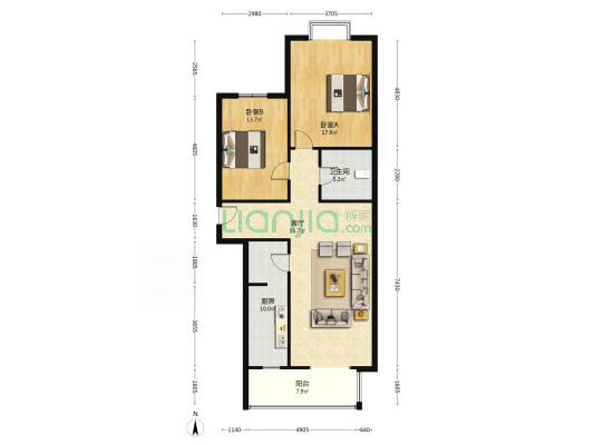汇元尚品 3室2厅 南 北-户型图