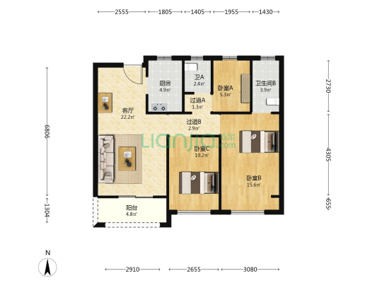 融信江湾城三期 3室1厅2卫 98平方